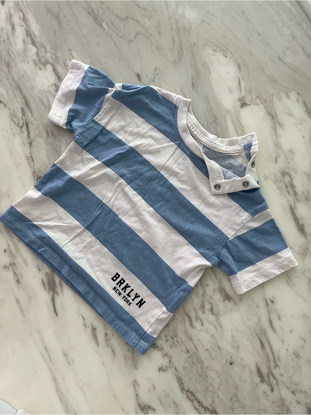 H&M Blue and White Striped Kids Tee with Snap Neck